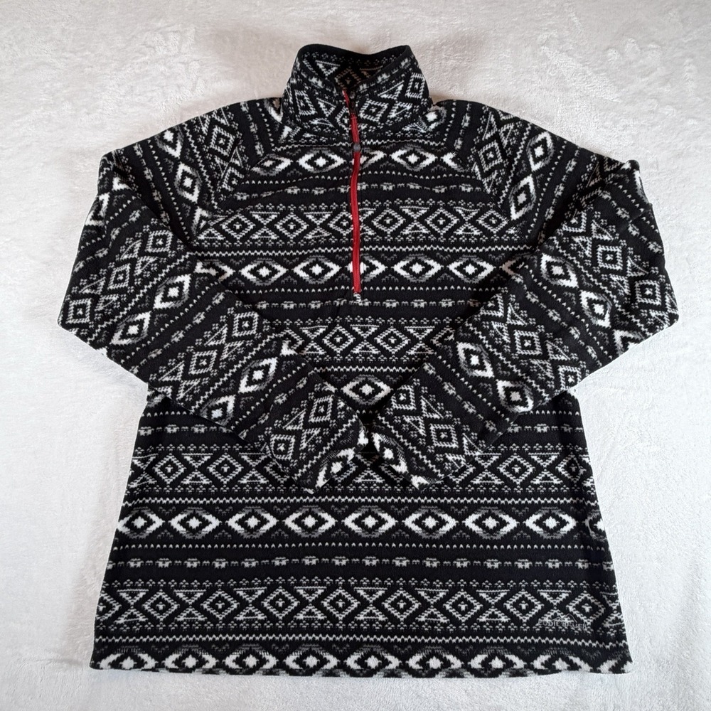 Eddie Bauer Pullover Womens Sz XL Black White Quest Fleece Aztec Print 1/4 Zip